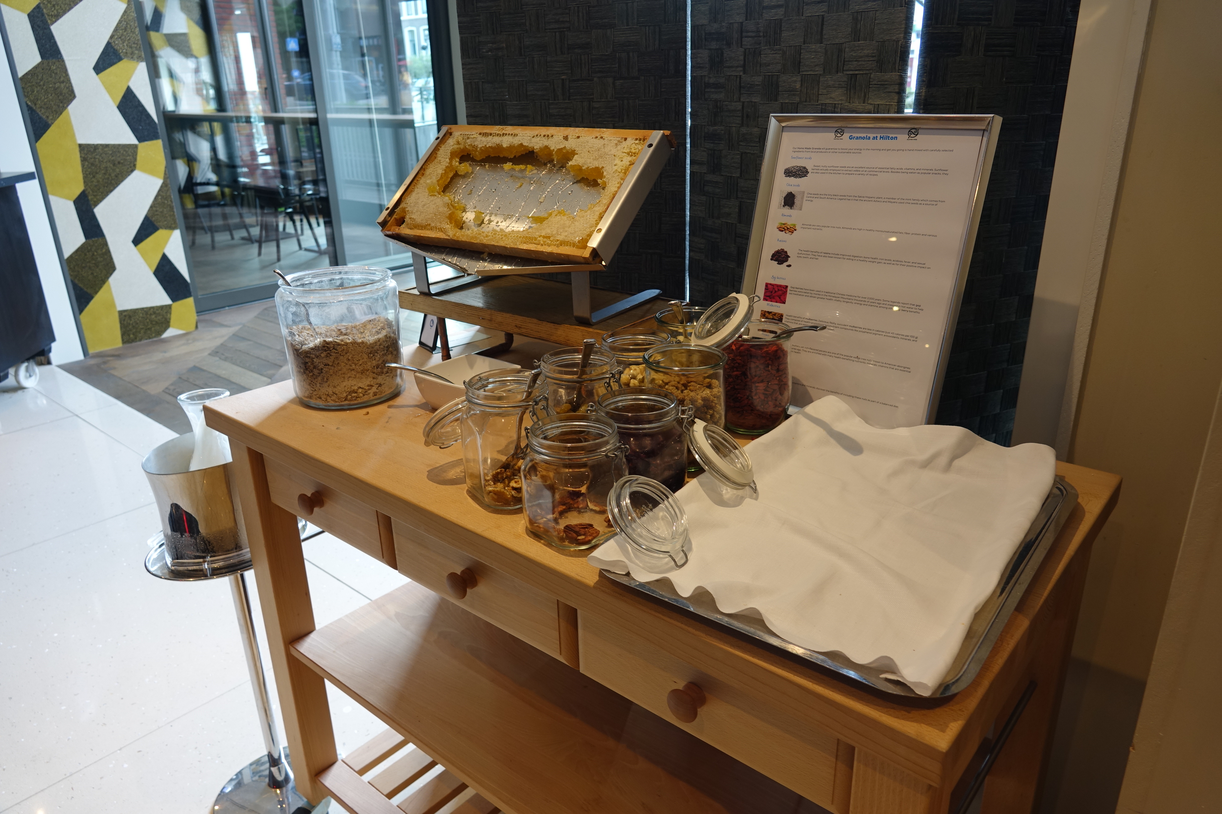 a table with jars and food on it