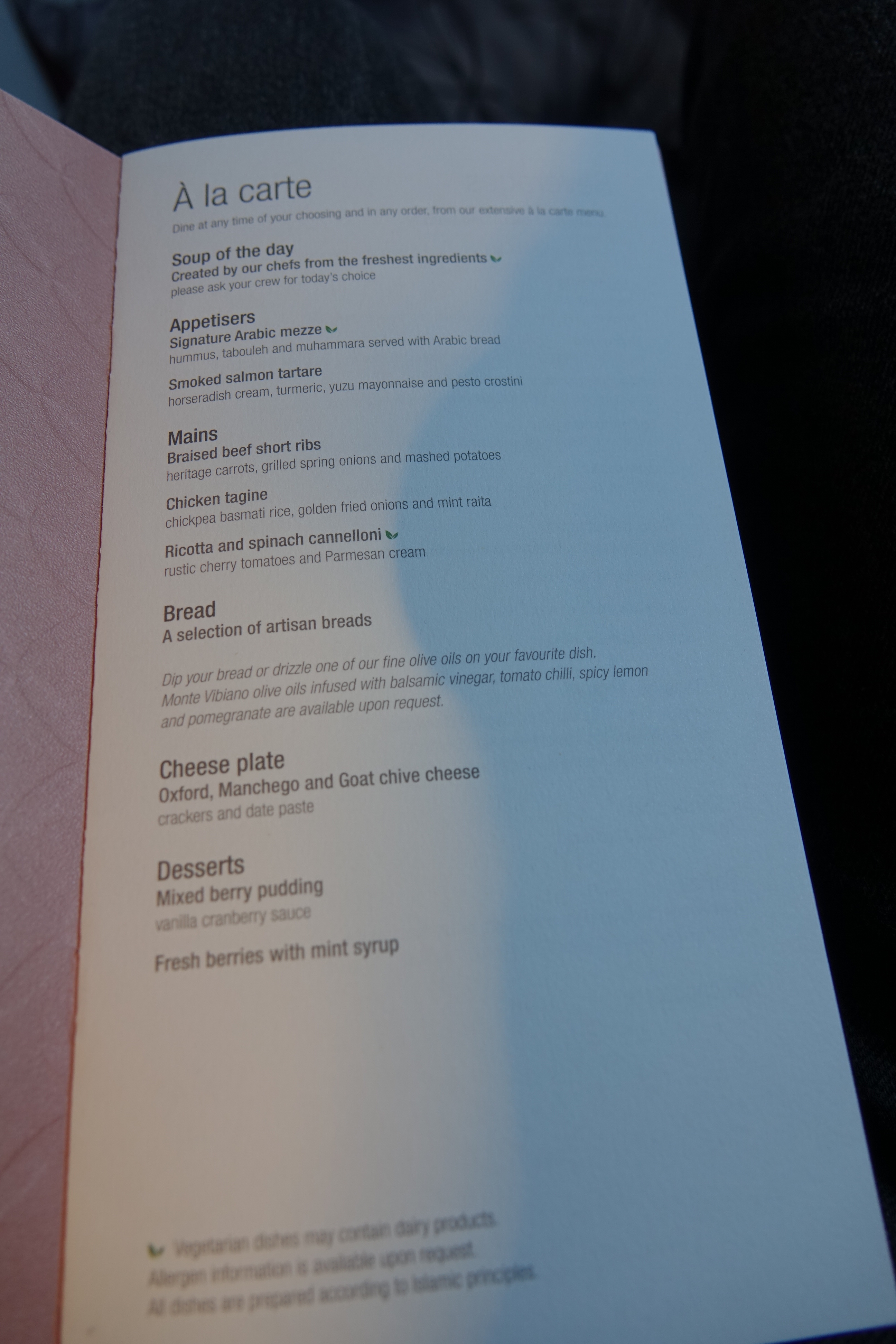 a menu on a table