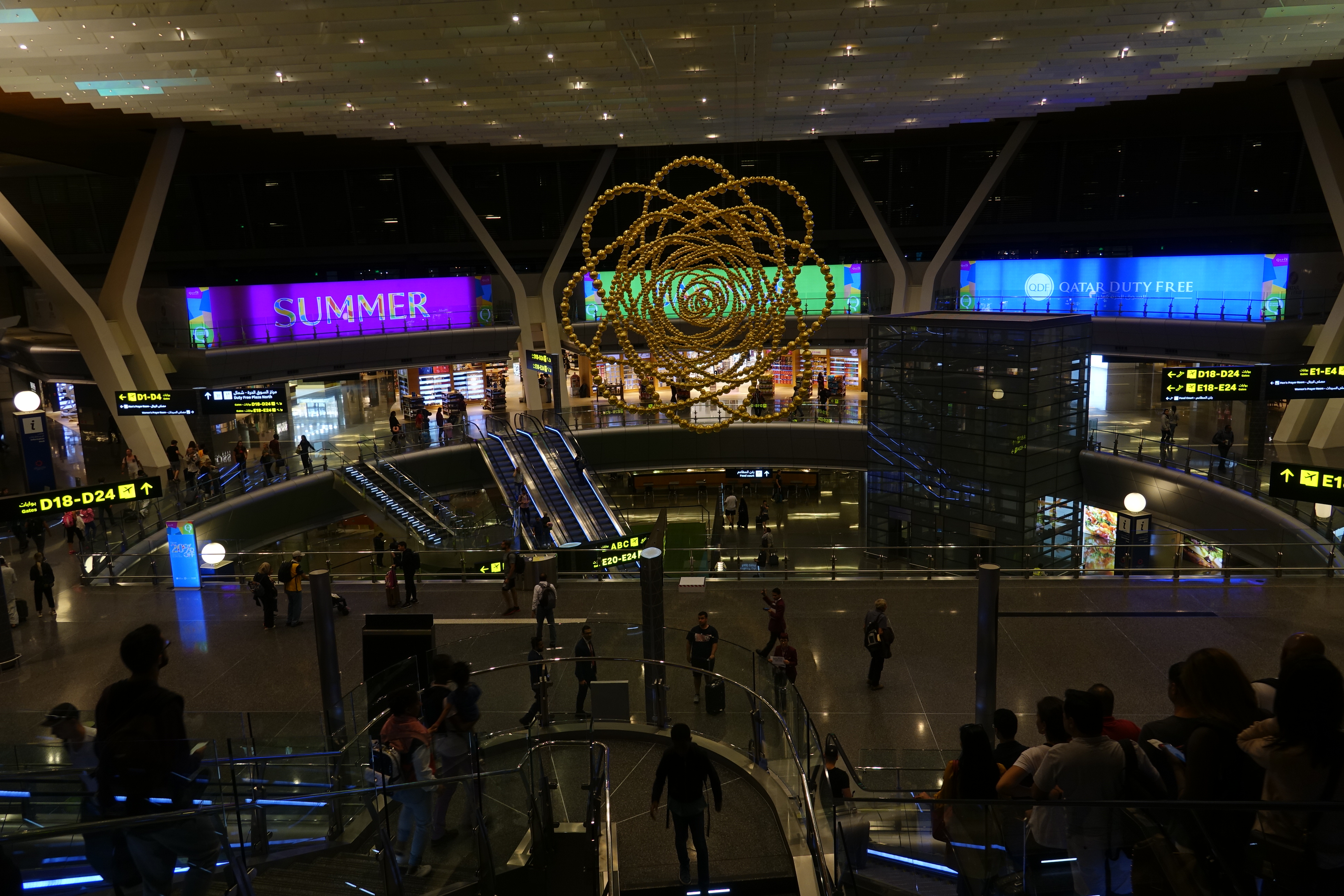 a group of people in a large building