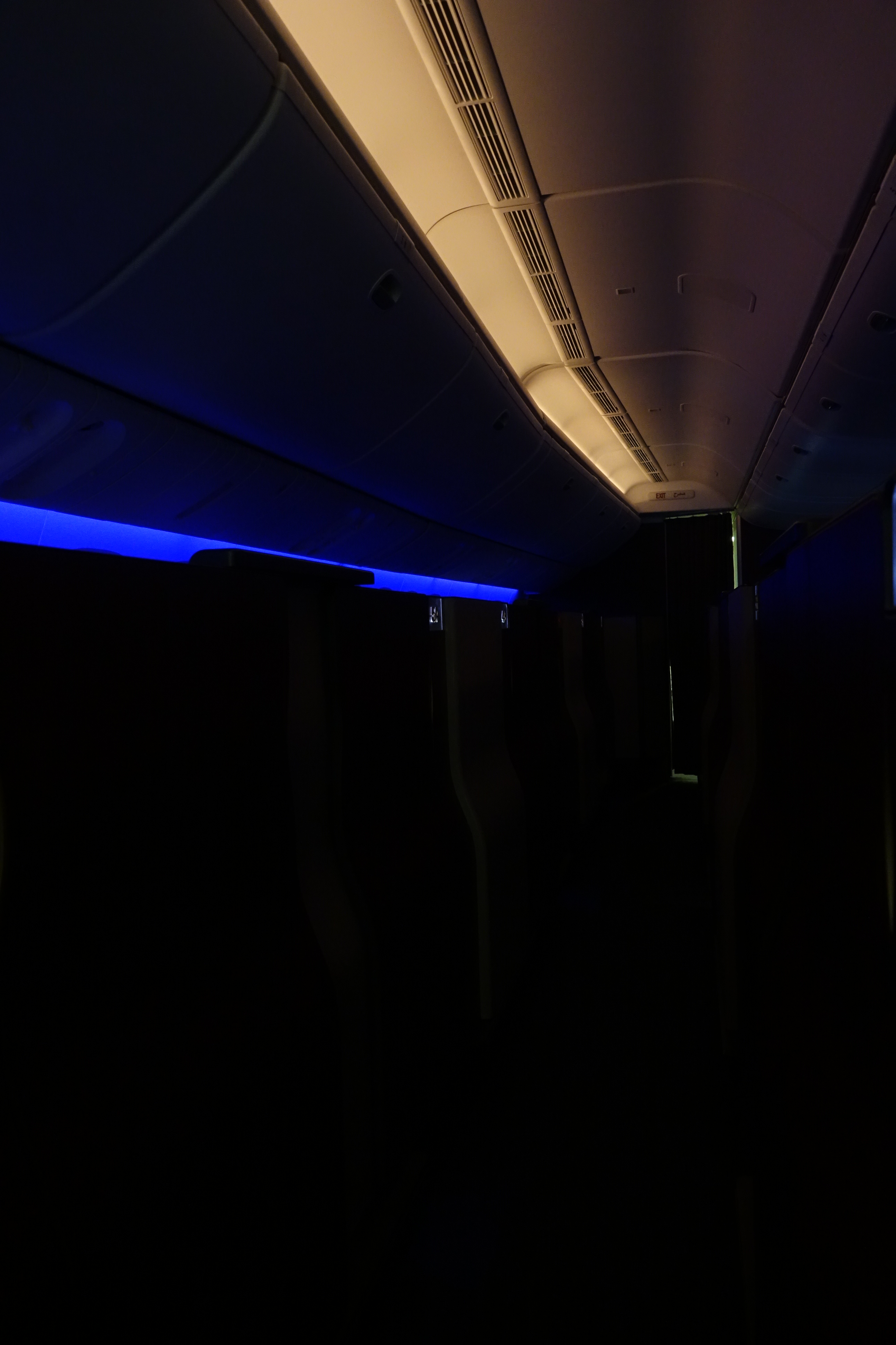 a blue light on a plane