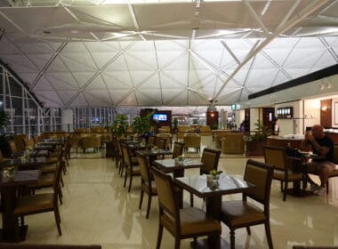 a large room with tables and chairs