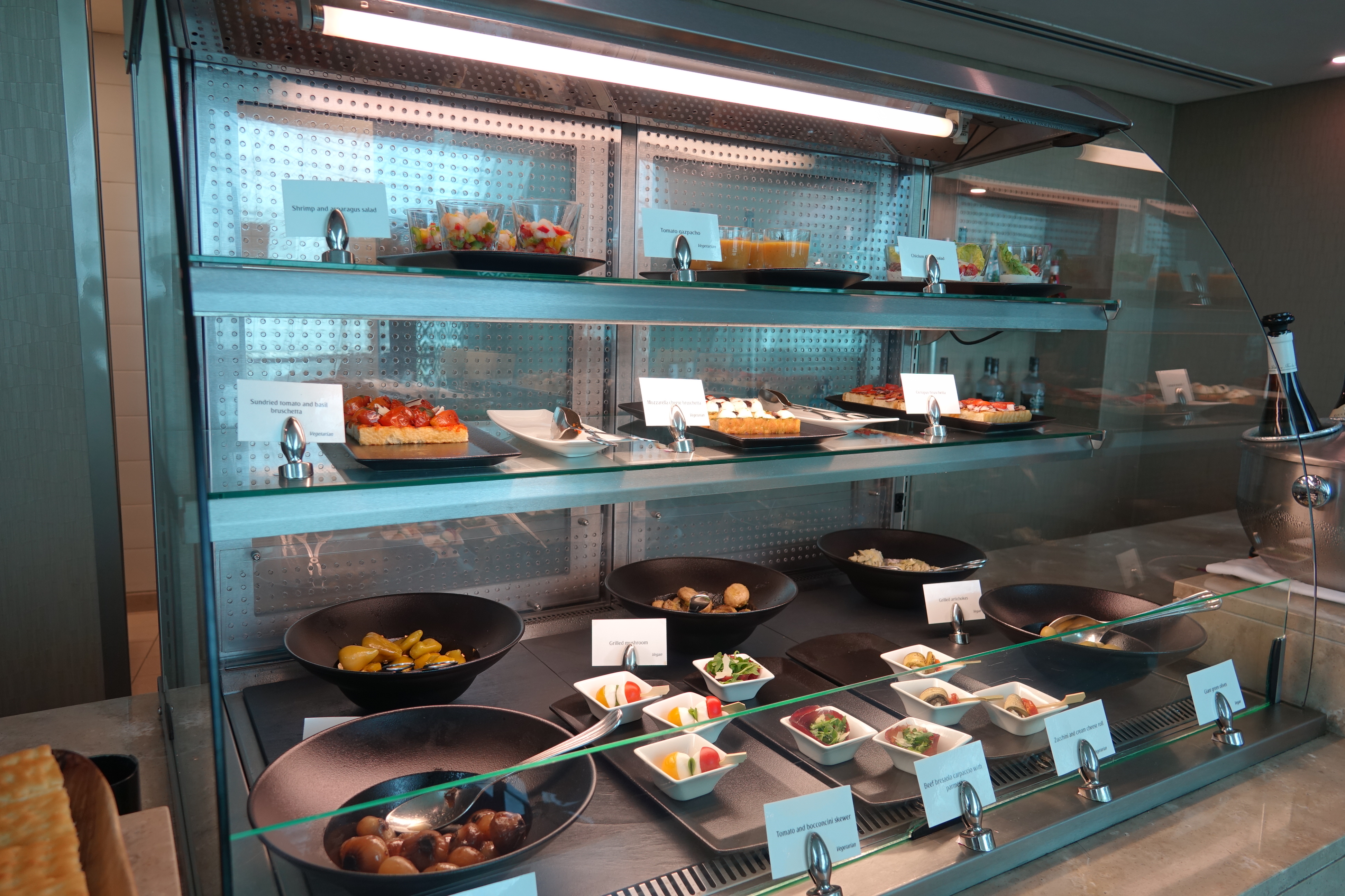 a display case with food on it