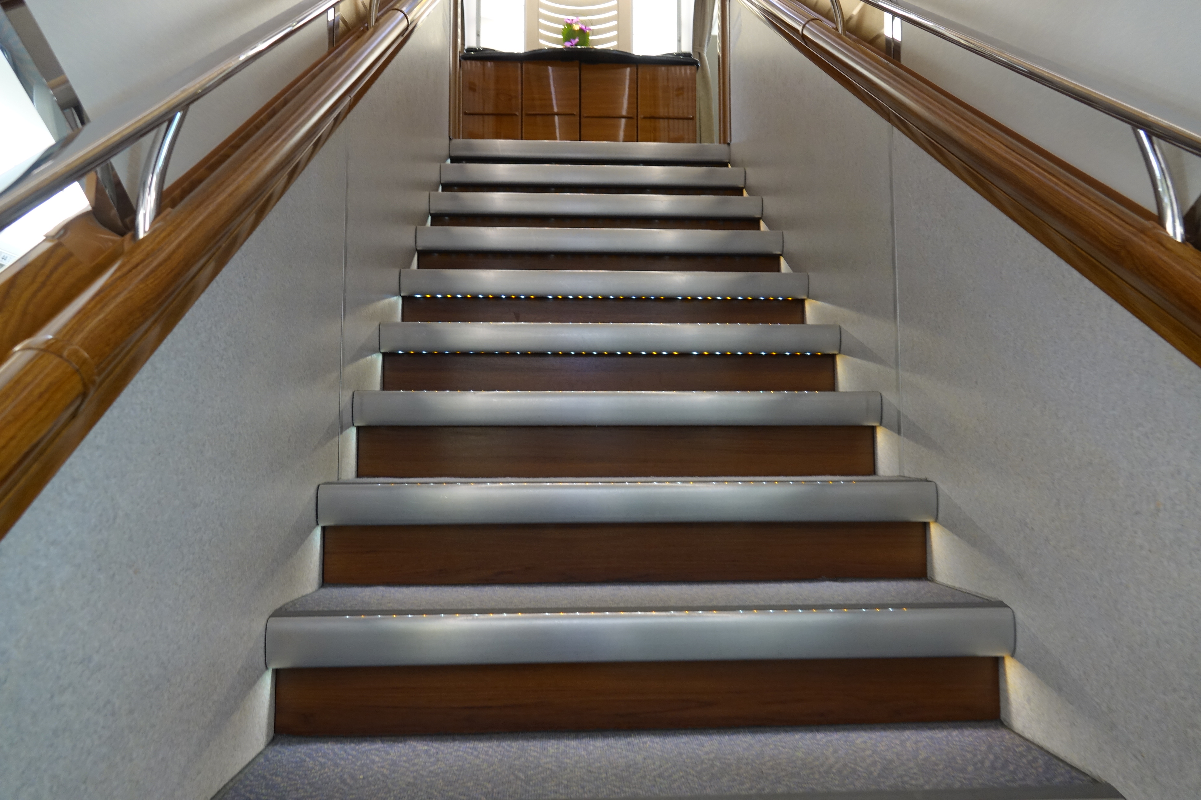 a staircase with a light on the top