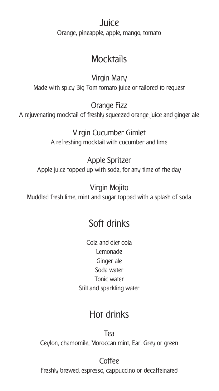 a menu of a drink