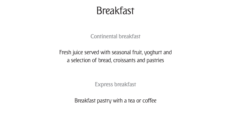 a menu of breakfast with black text