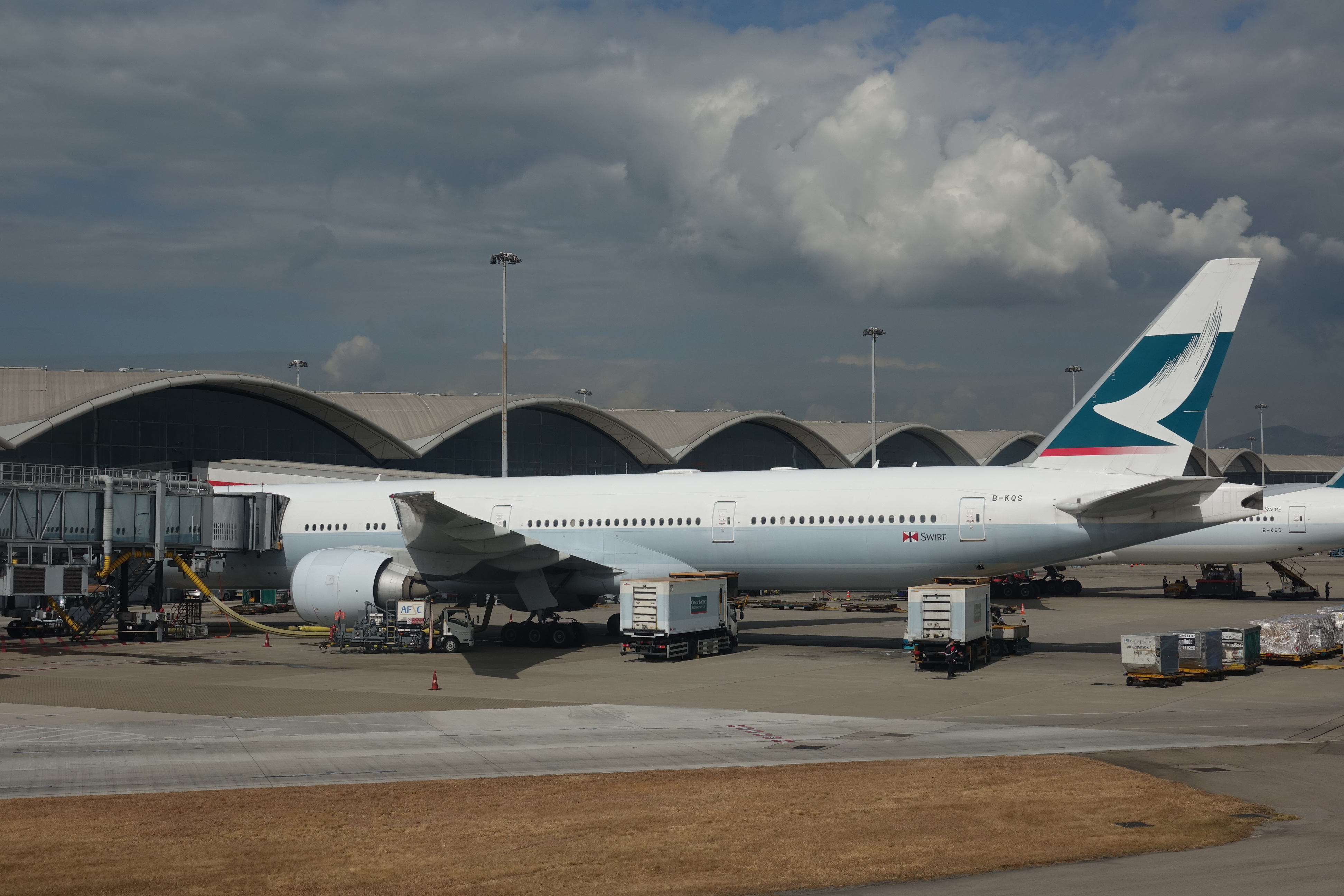 an airplane parked at an airport