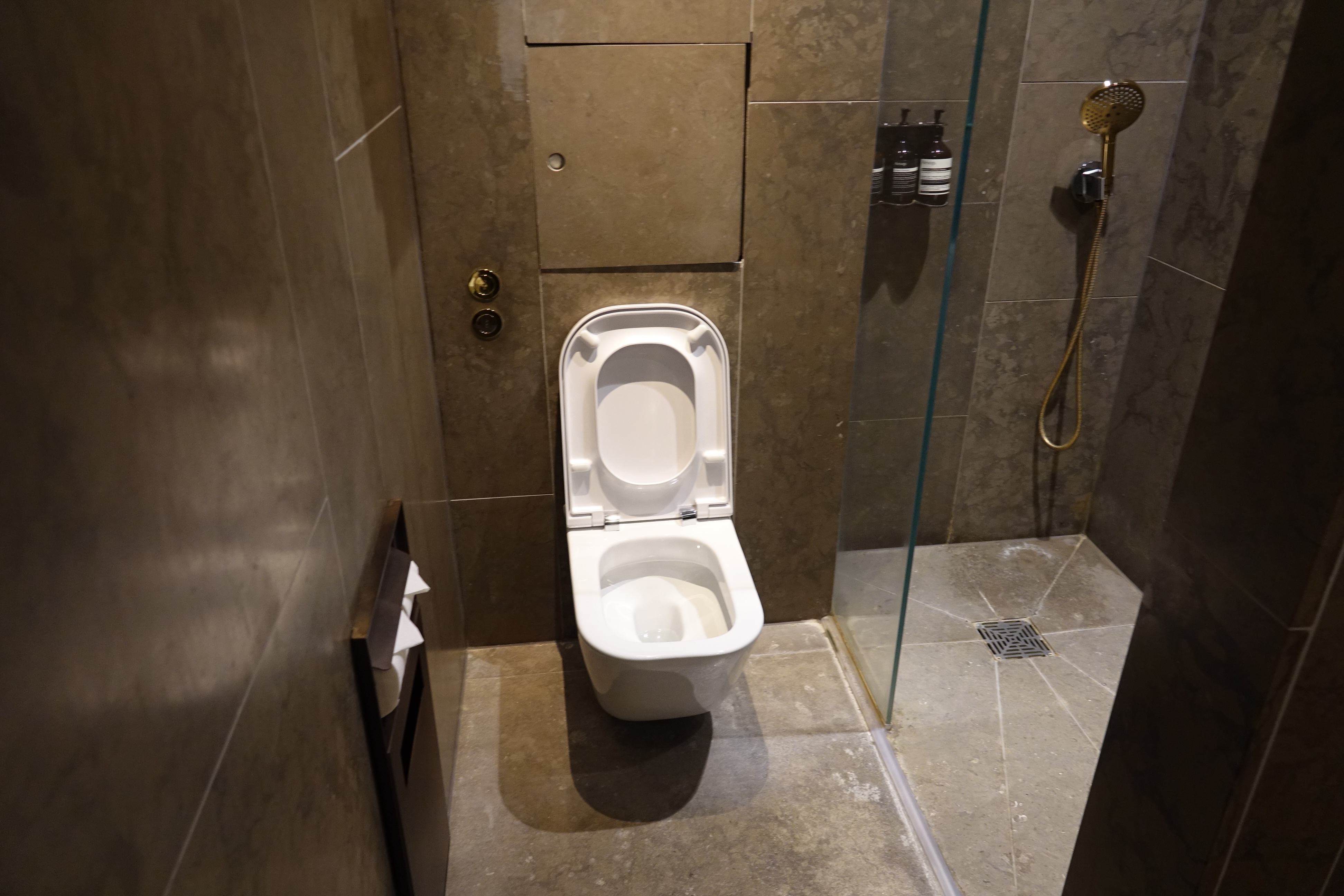 a toilet in a bathroom