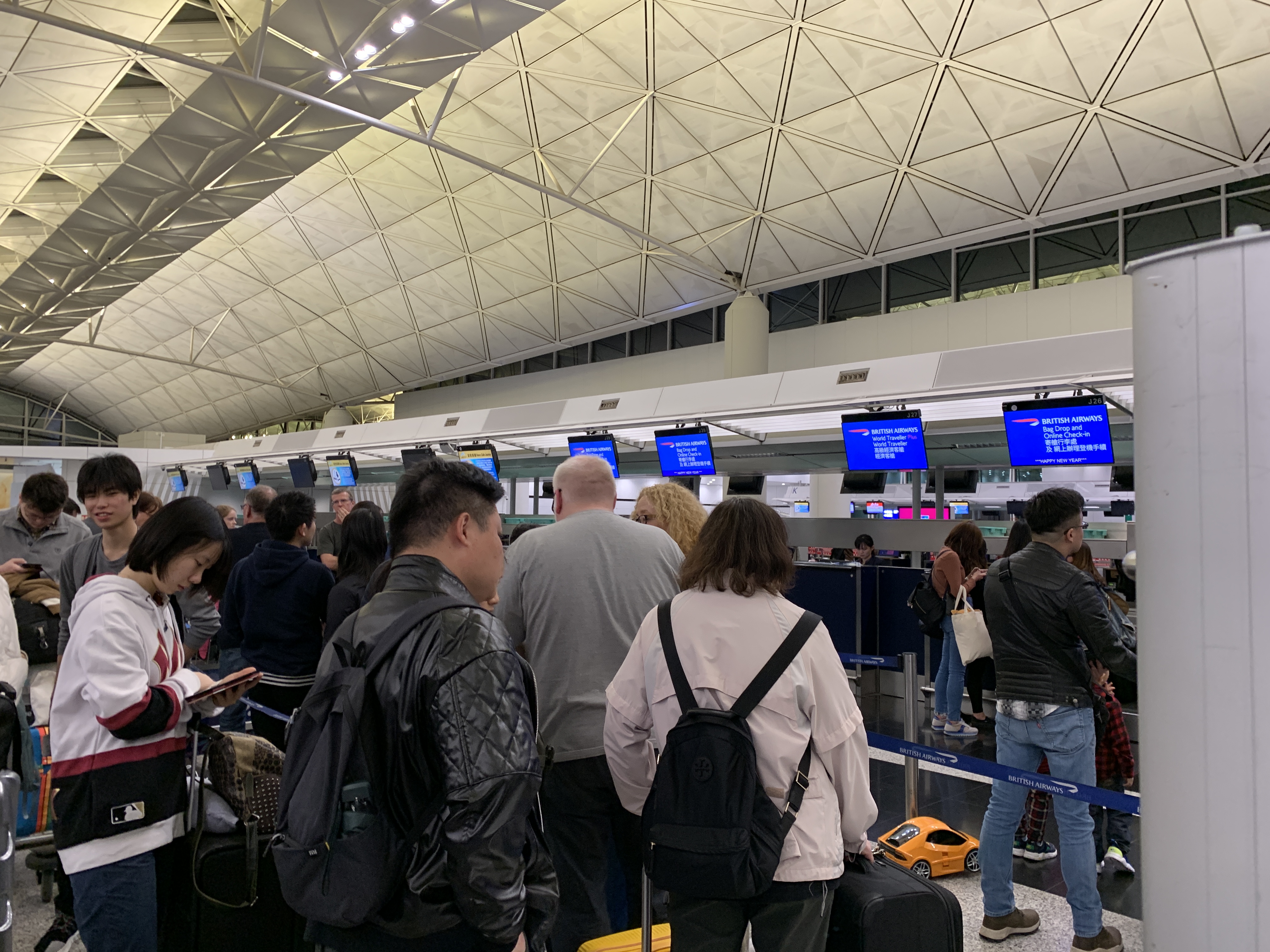 a group of people standing in a line