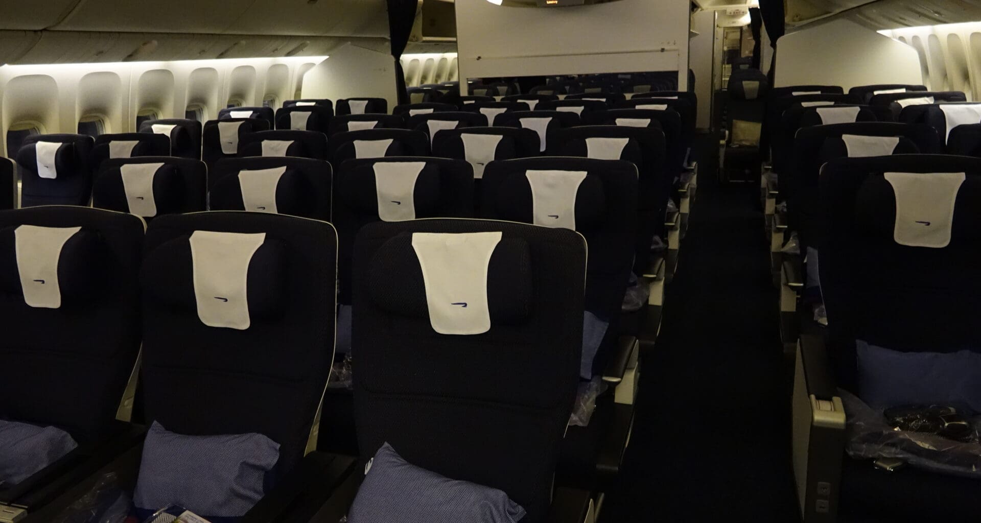 a row of seats in an airplane