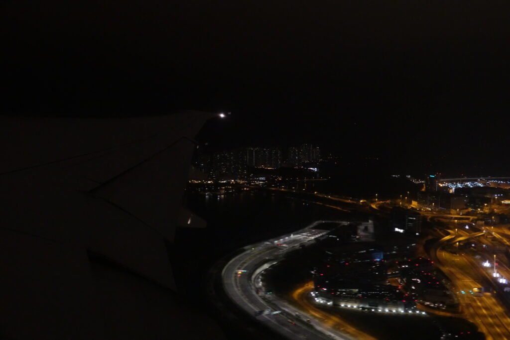 a city at night from an airplane