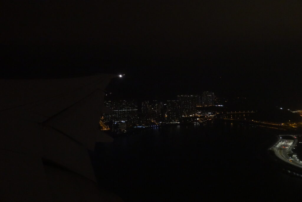 a city at night from an airplane