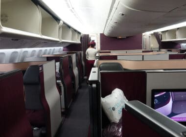 a person standing in an airplane