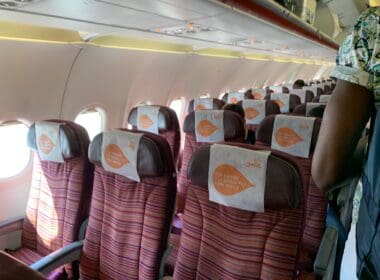 a row of seats on an airplane