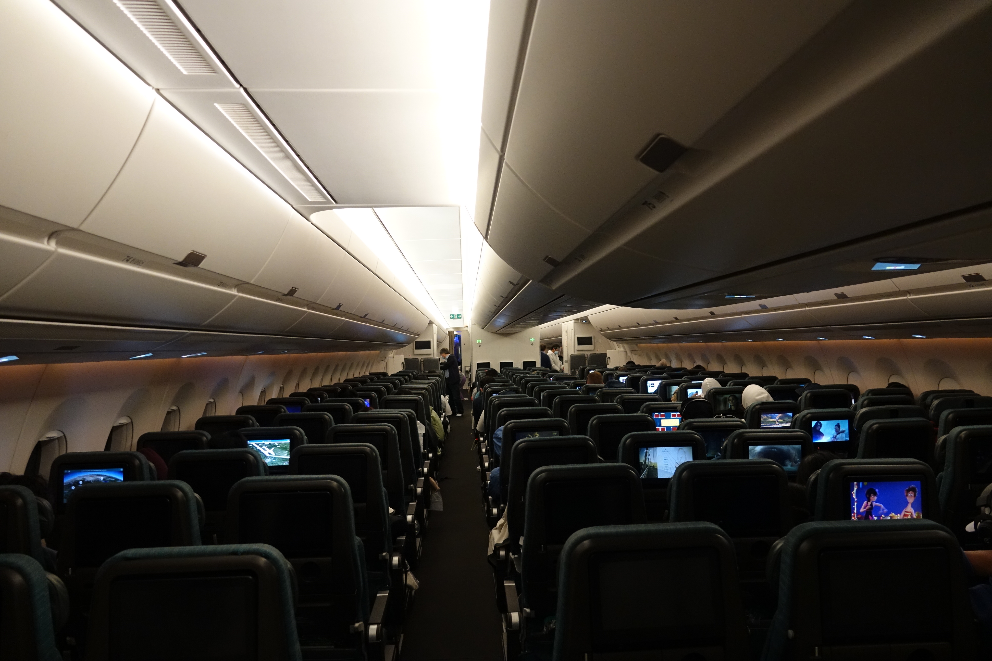 an airplane with seats and a person sitting on it