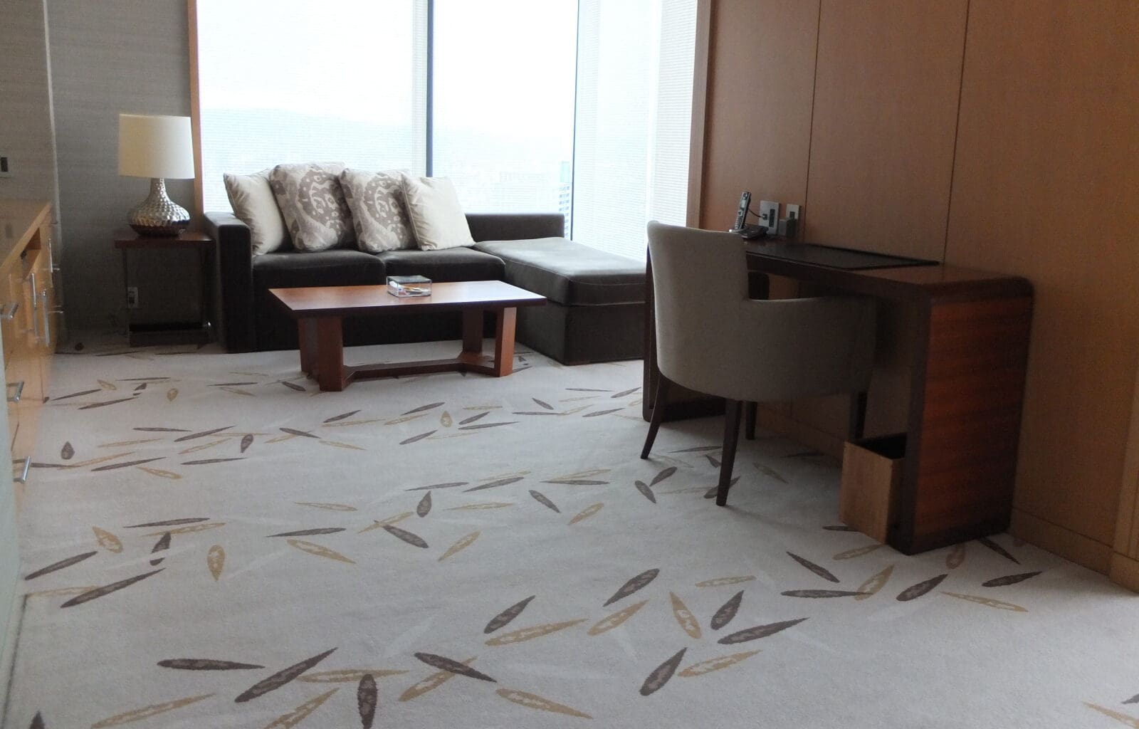 a room with a couch and a table