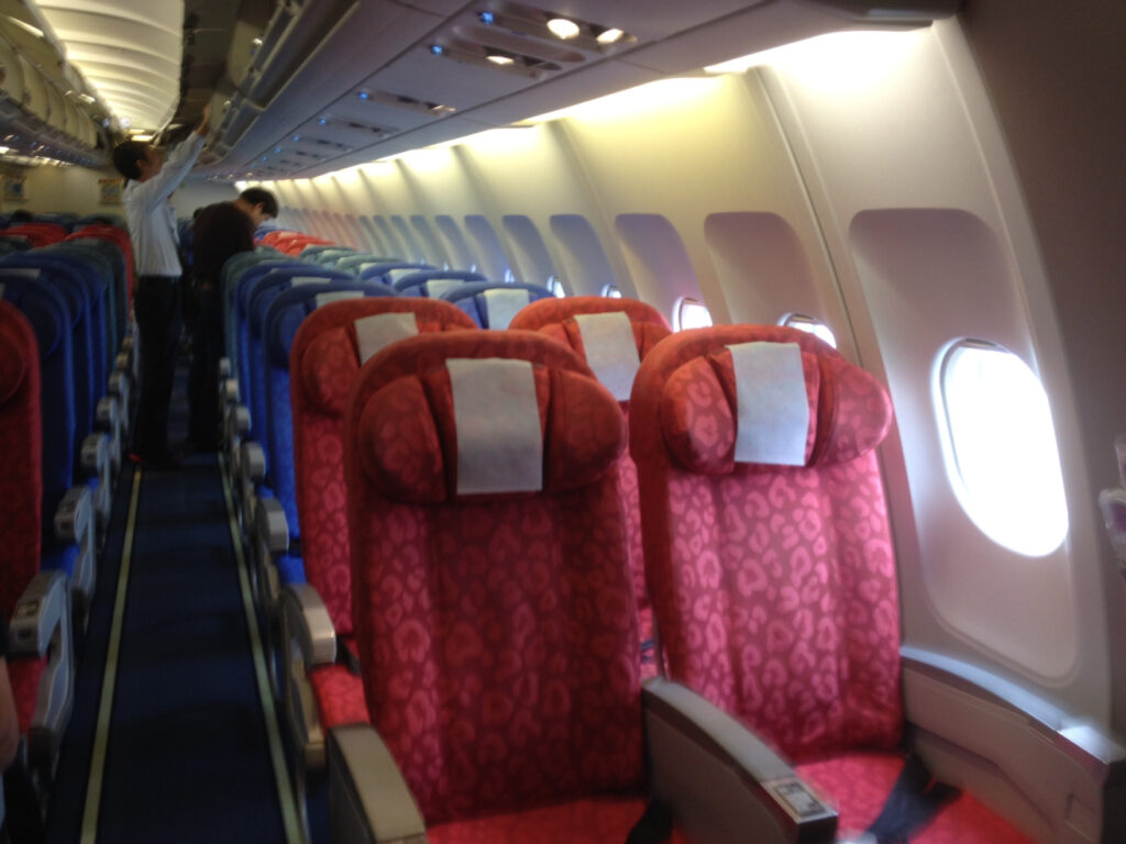 a row of seats in an airplane