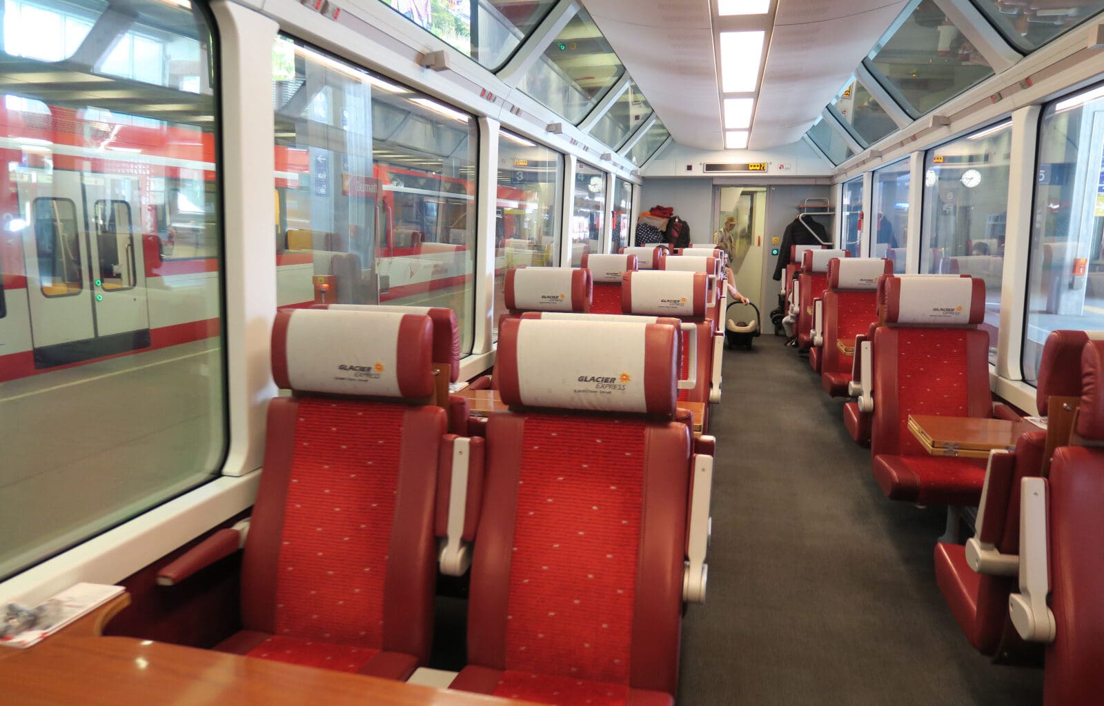 a train with red seats