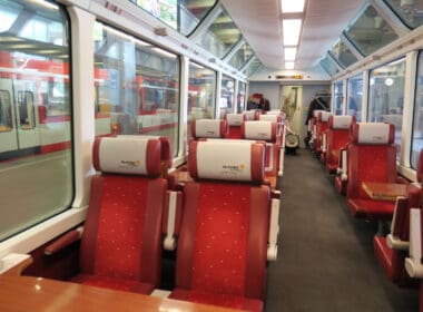 a train with red seats