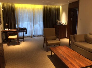 a room with a couch and a coffee table