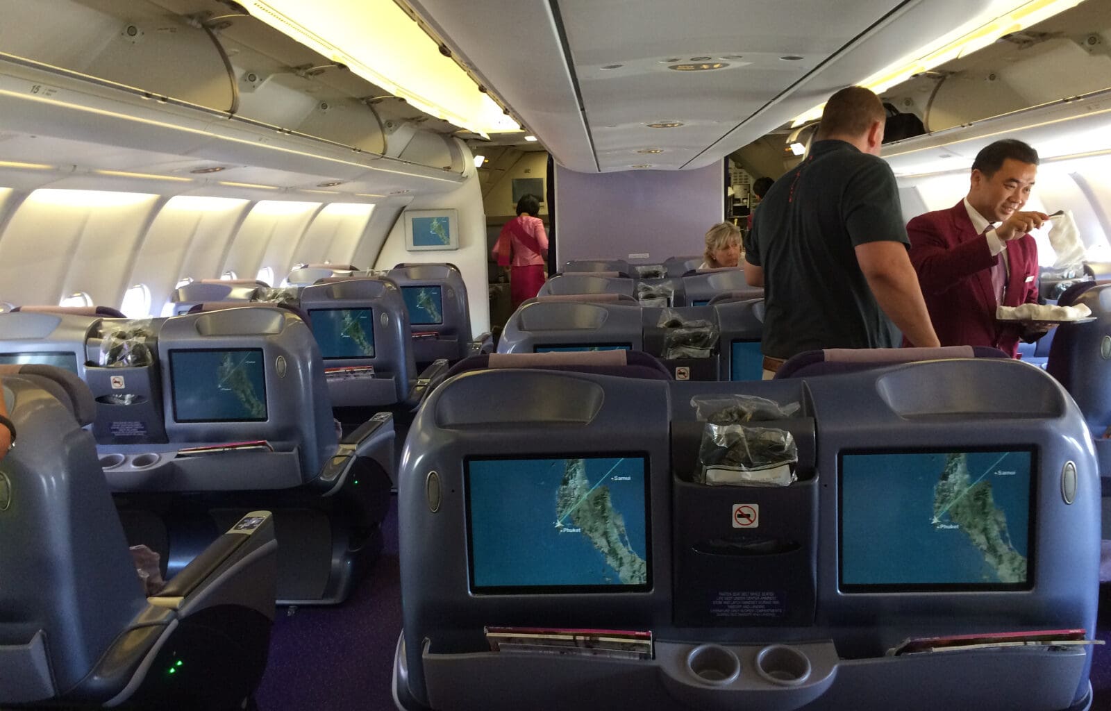 a group of people in an airplane