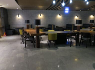 a room with a table and chairs