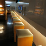 a row of stools in a restaurant