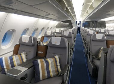 a row of seats in an airplane