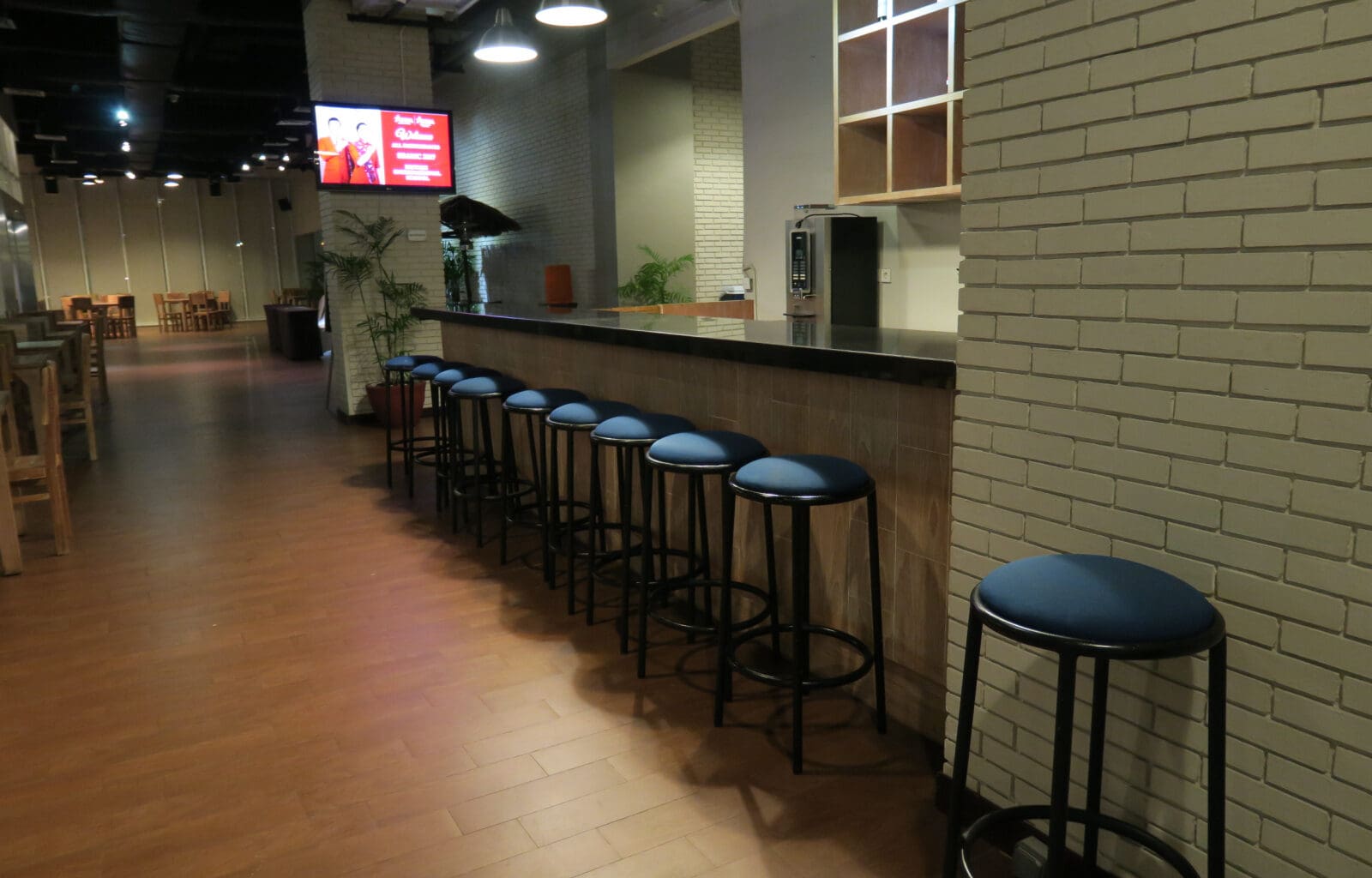 a row of stools in a row