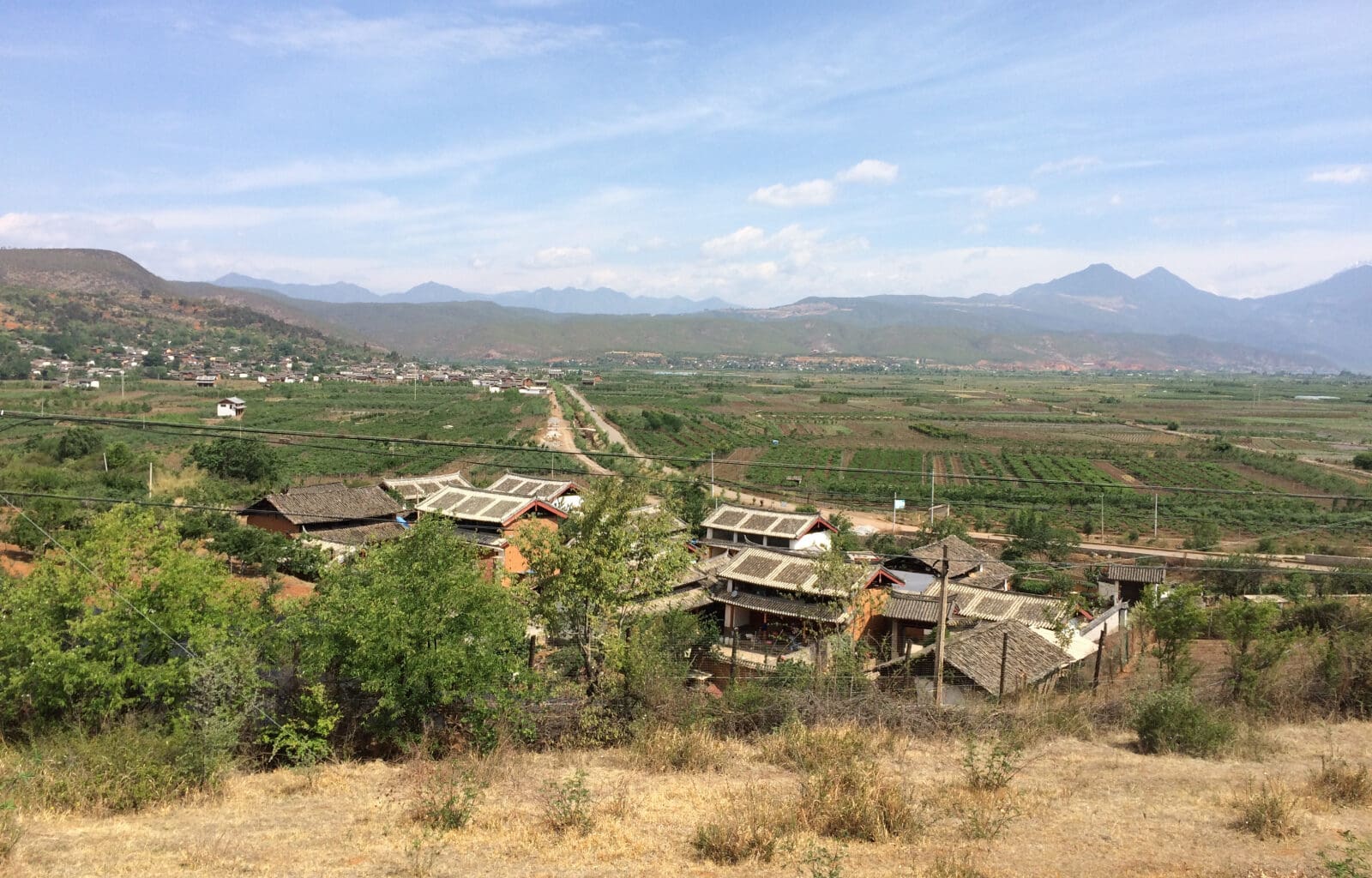 a landscape with houses and trees