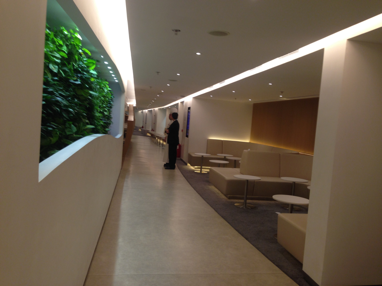 a man standing in a room with a plant