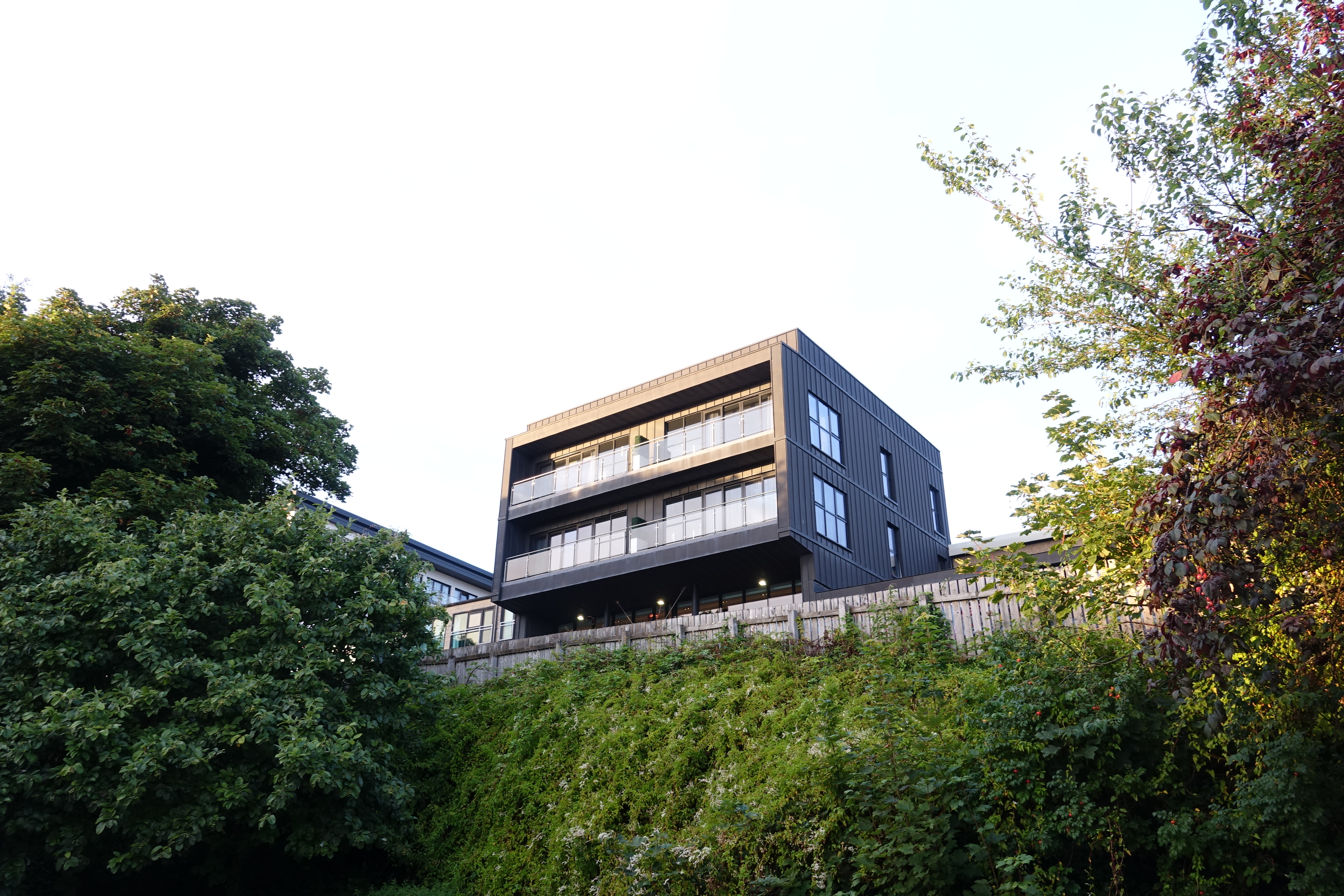 a building with trees around it