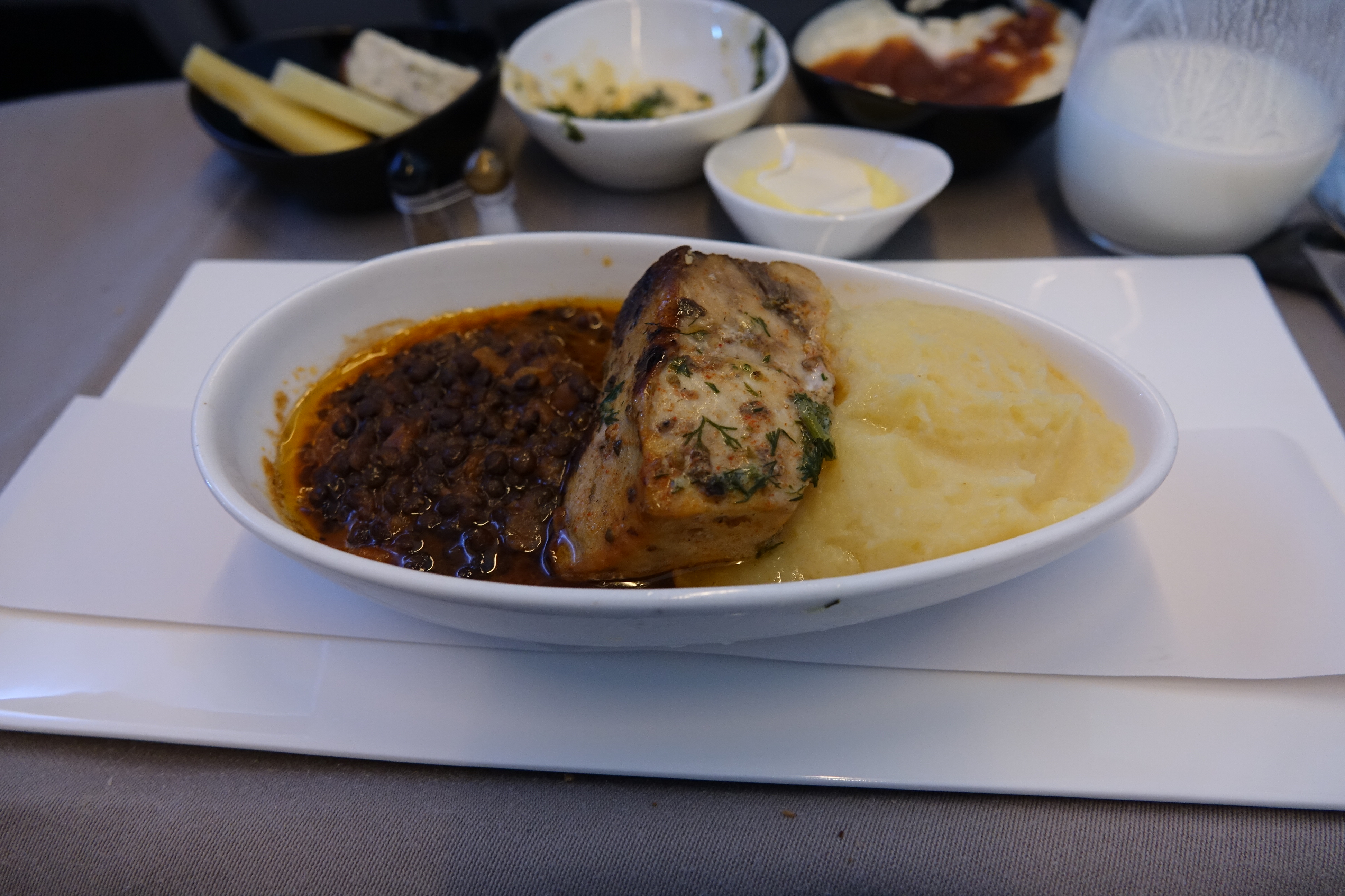 a bowl of food on a tray