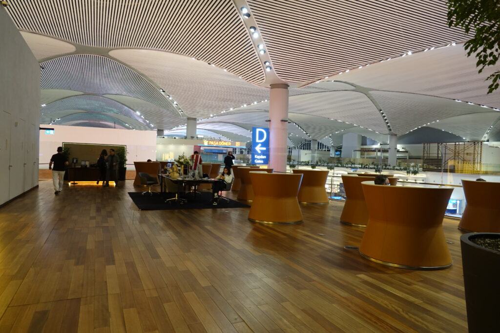 a large room with tables and chairs