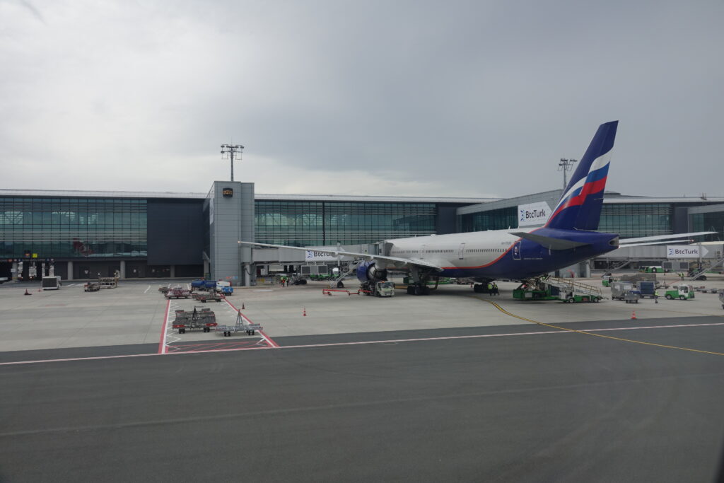 an airplane parked at an airport