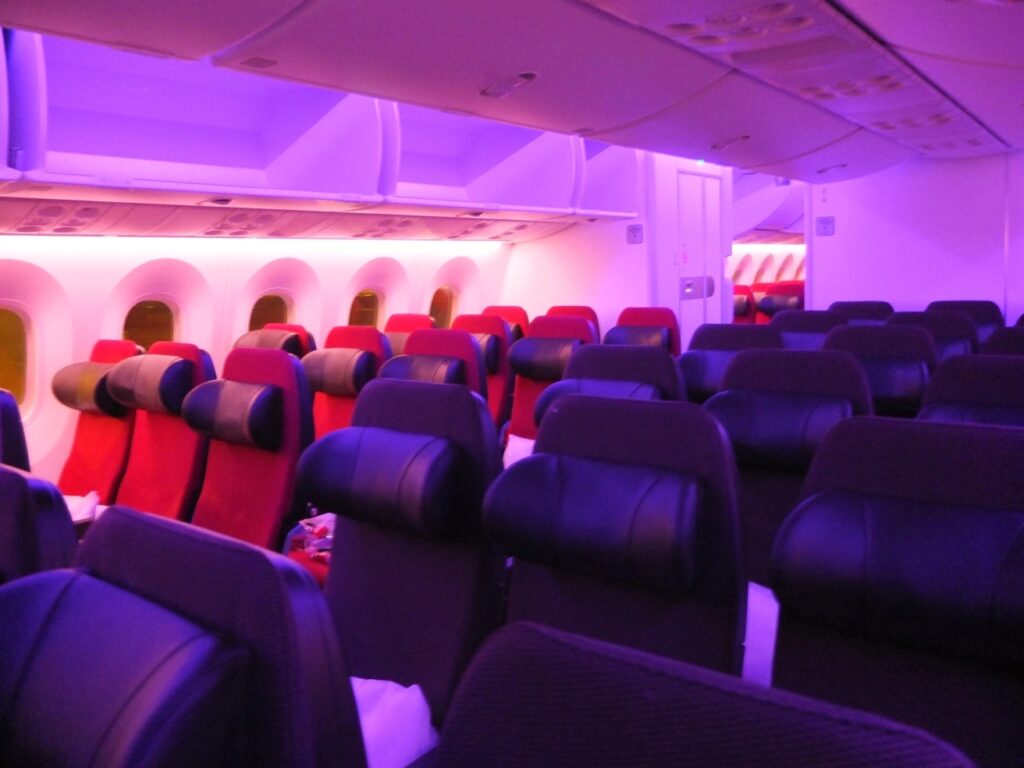 a row of seats in an airplane