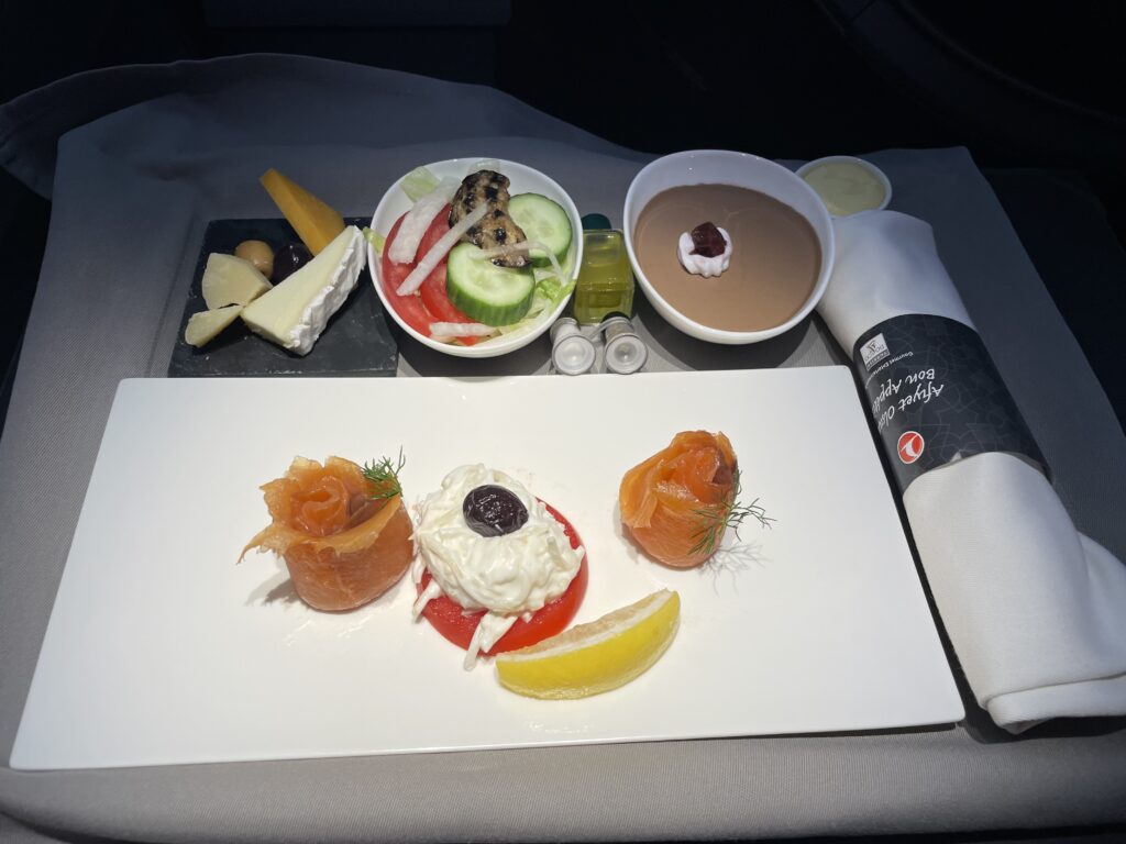 a plate of food on a tray