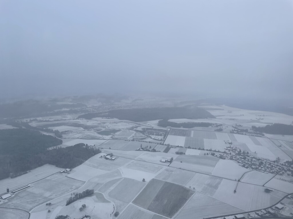 aerial view of a snowy landscape