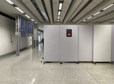 a white rectangular object in a hallway