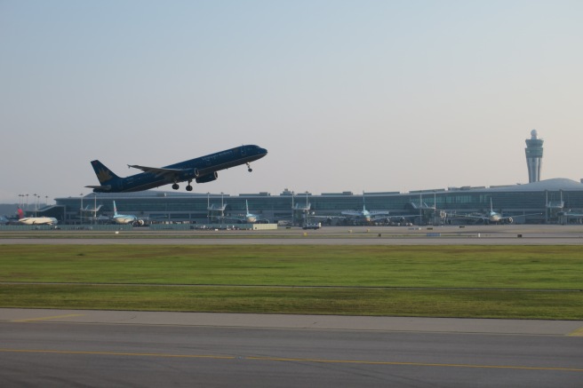 an airplane taking off from a runway