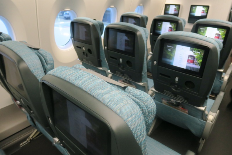 a row of seats in an airplane