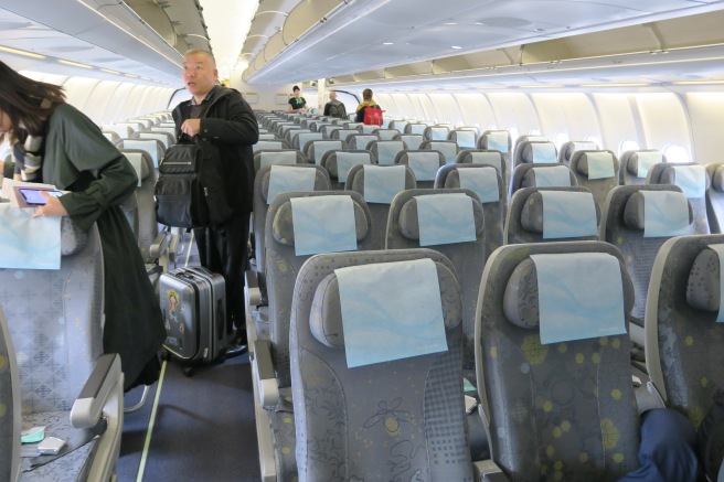 a group of people in an airplane