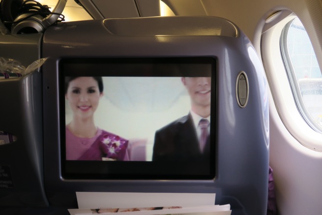 a screen on an airplane