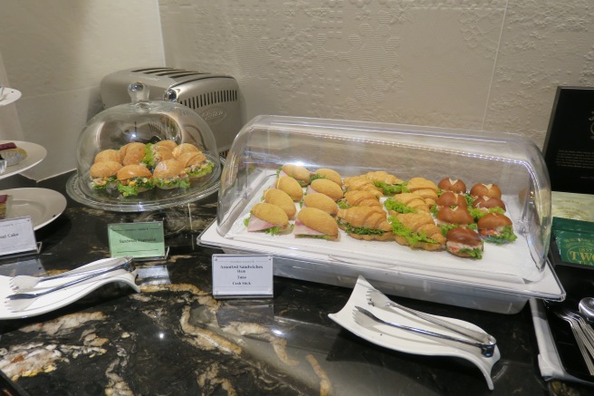 a tray of sandwiches on a counter