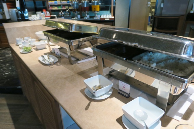 a buffet with food on the counter