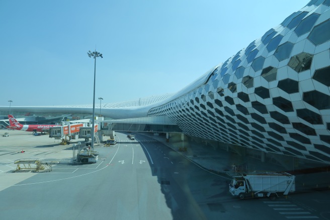 a large white building with hexagons