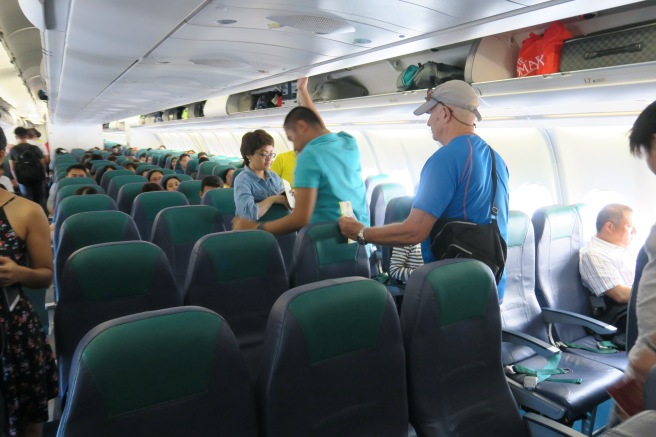 a group of people in an airplane