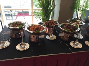 a buffet table with food on it