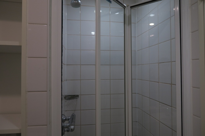 a shower with a shower head