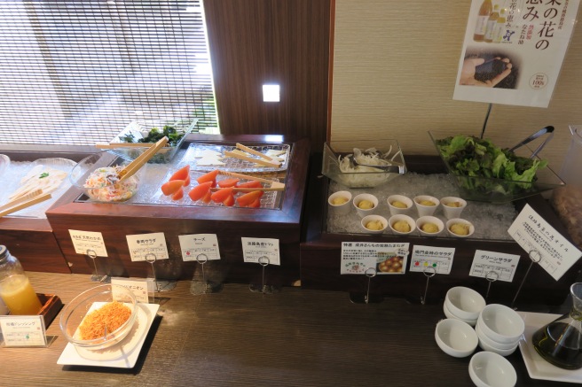 a buffet table with food on it