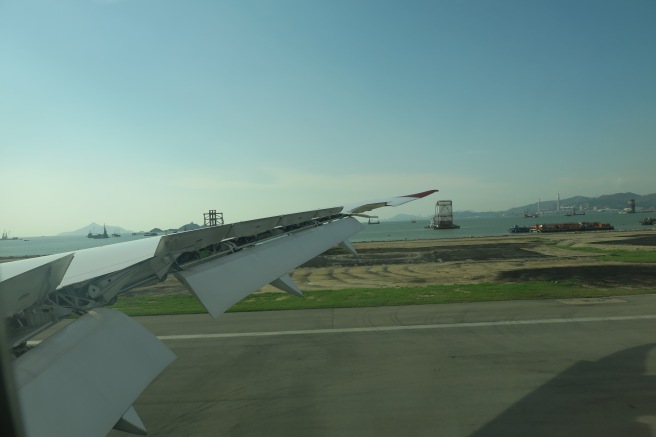 an airplane wing on a runway